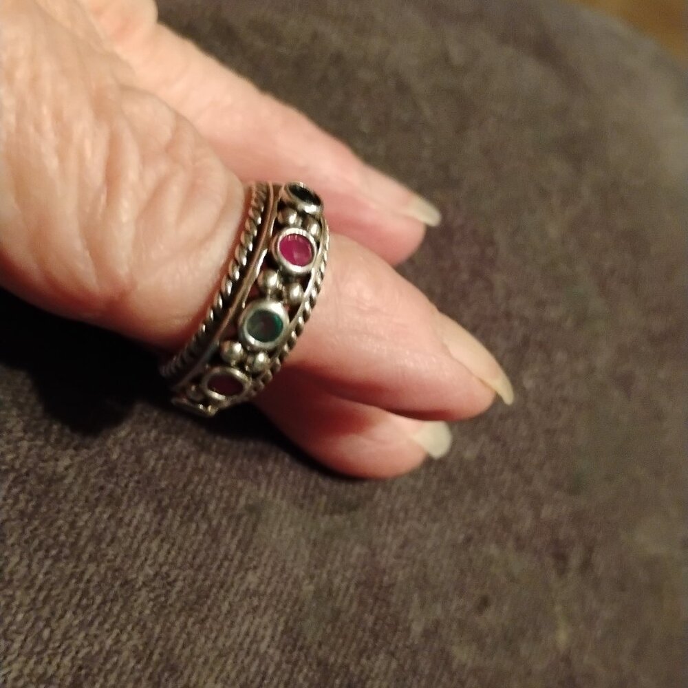 925 silver ring with colorful gemstones